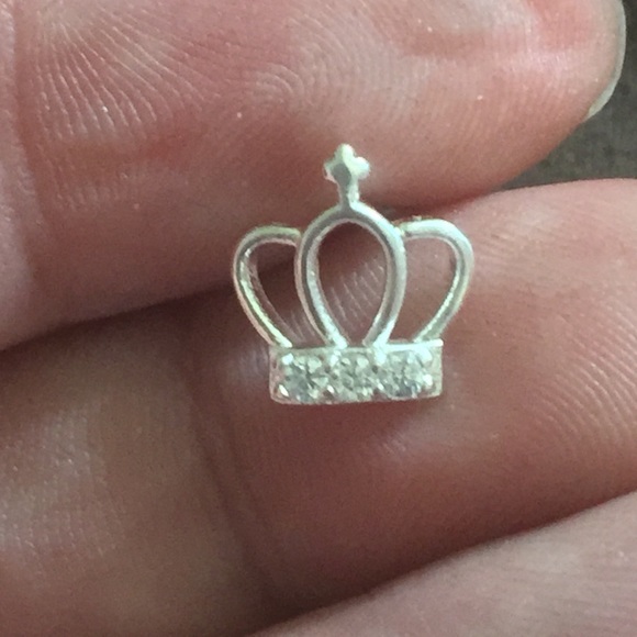 Crown Earrings Sterling w White Sapphire Accents - Picture 3 of 3